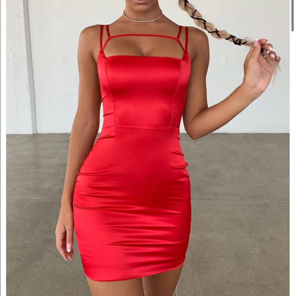 Oh Polly Run The Show Cut Out Mini Satin Dress